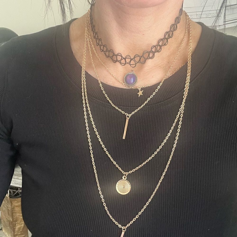 Four Layer Gold Boho Layering Necklaces